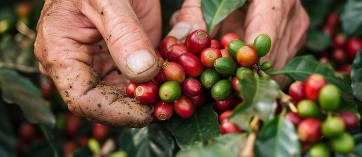 Adult harvesting coffee _ AI-generated image